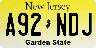 NJ license plate A92NDJ
