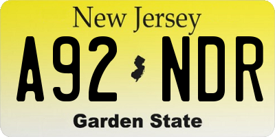 NJ license plate A92NDR