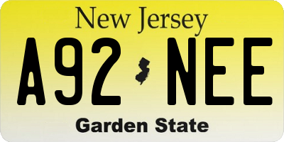 NJ license plate A92NEE