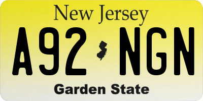 NJ license plate A92NGN