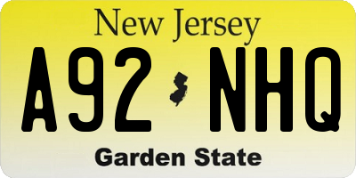 NJ license plate A92NHQ