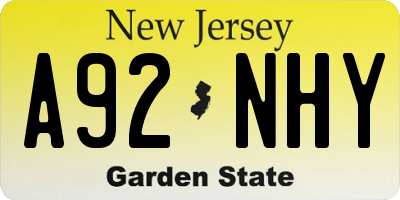 NJ license plate A92NHY