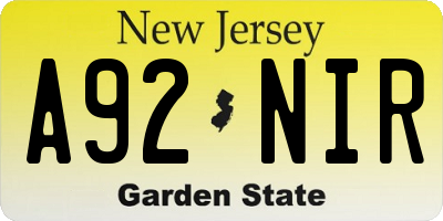 NJ license plate A92NIR