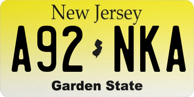 NJ license plate A92NKA