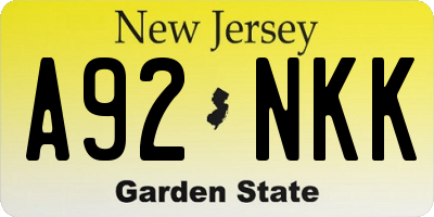 NJ license plate A92NKK