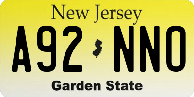 NJ license plate A92NNO