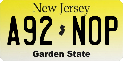 NJ license plate A92NOP