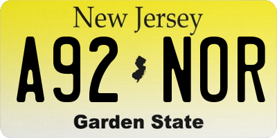 NJ license plate A92NOR