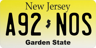 NJ license plate A92NOS