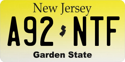 NJ license plate A92NTF