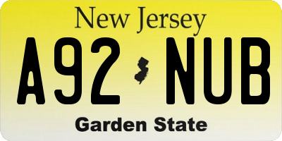 NJ license plate A92NUB