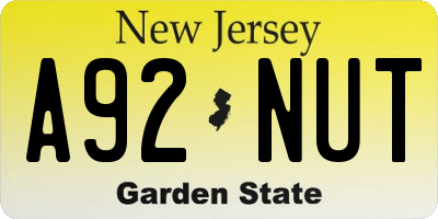 NJ license plate A92NUT