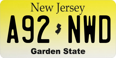 NJ license plate A92NWD