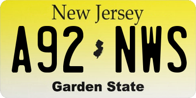 NJ license plate A92NWS