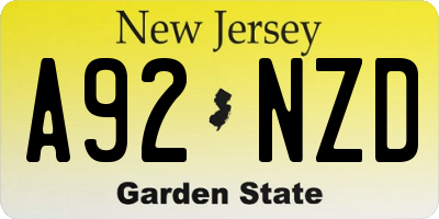 NJ license plate A92NZD
