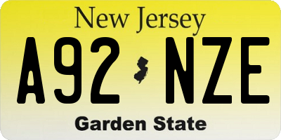 NJ license plate A92NZE