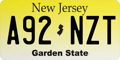 NJ license plate A92NZT