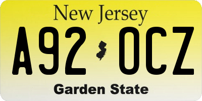 NJ license plate A92OCZ