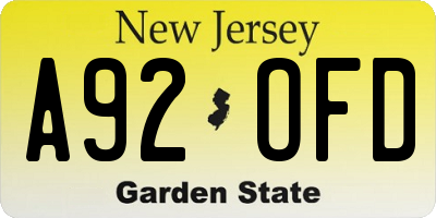 NJ license plate A92OFD