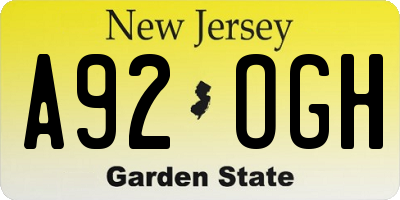 NJ license plate A92OGH