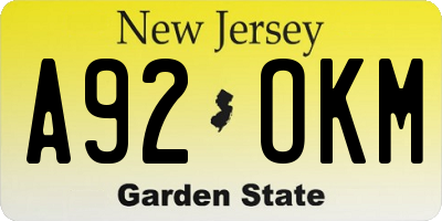 NJ license plate A92OKM