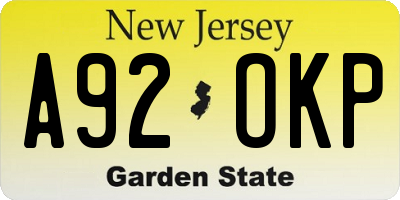 NJ license plate A92OKP