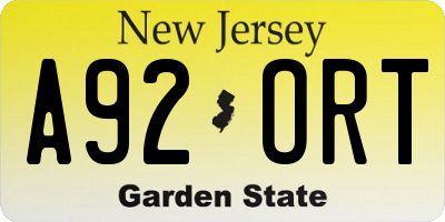 NJ license plate A92ORT
