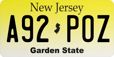 NJ license plate A92POZ