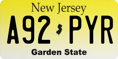 NJ license plate A92PYR