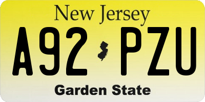 NJ license plate A92PZU