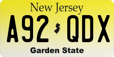 NJ license plate A92QDX