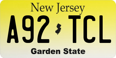 NJ license plate A92TCL