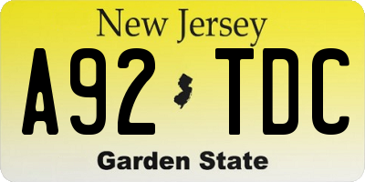 NJ license plate A92TDC