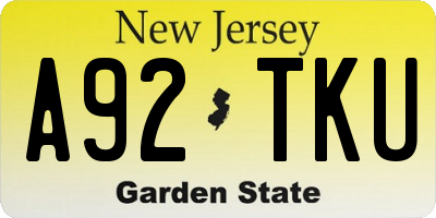 NJ license plate A92TKU