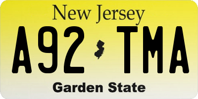 NJ license plate A92TMA