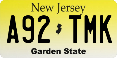 NJ license plate A92TMK