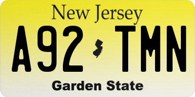 NJ license plate A92TMN