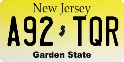 NJ license plate A92TQR