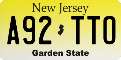 NJ license plate A92TTO