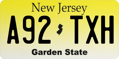 NJ license plate A92TXH