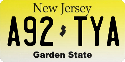 NJ license plate A92TYA