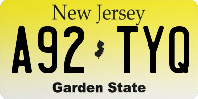 NJ license plate A92TYQ