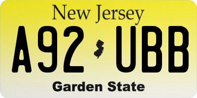 NJ license plate A92UBB