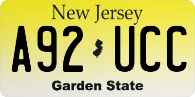 NJ license plate A92UCC