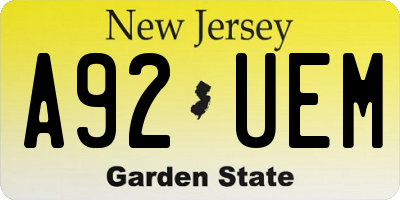 NJ license plate A92UEM