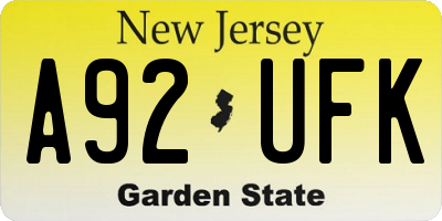 NJ license plate A92UFK
