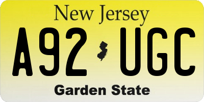 NJ license plate A92UGC
