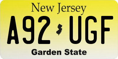 NJ license plate A92UGF