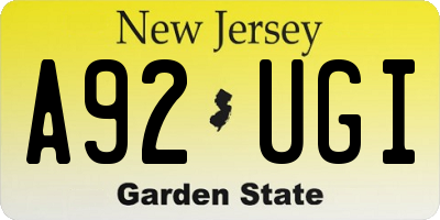 NJ license plate A92UGI