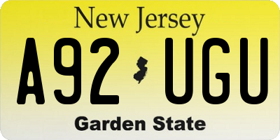NJ license plate A92UGU